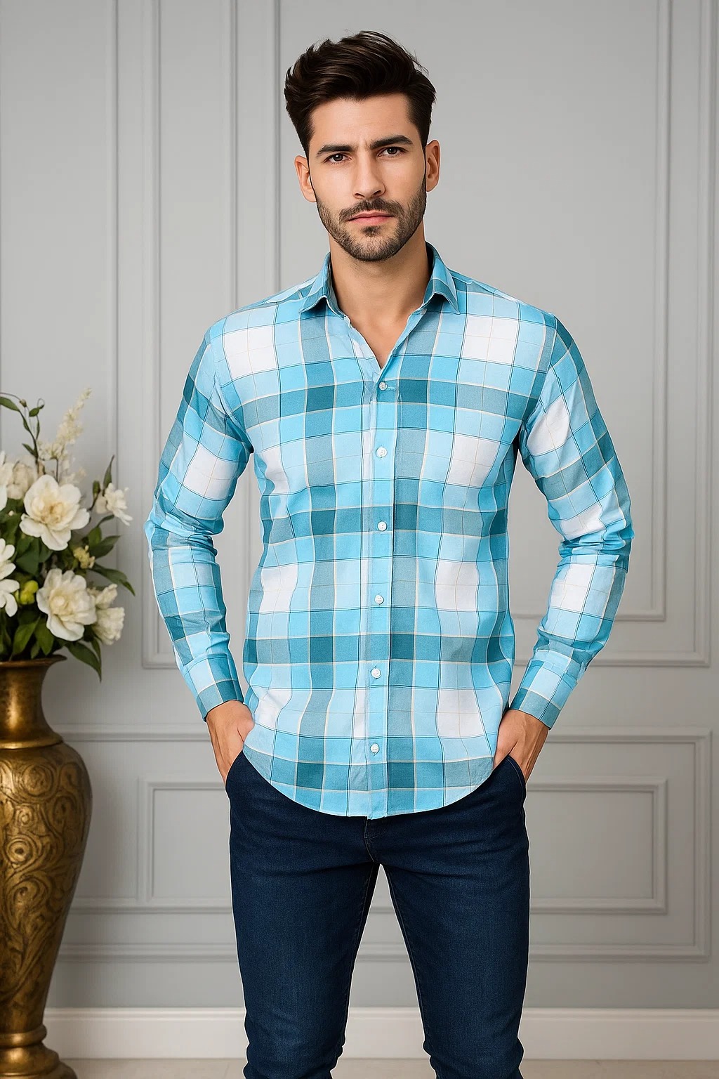 SKYREX MENS WHITE-SKYBLUE MULTICOLOUR SHIRT